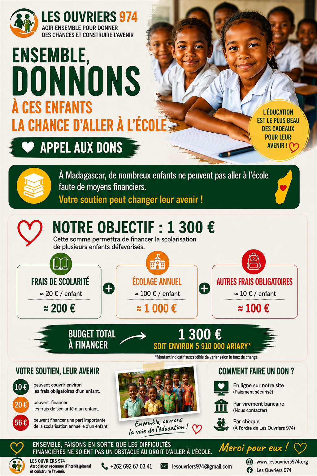 Campagne de dons pour la scolarisation d'enfants à Madagascar